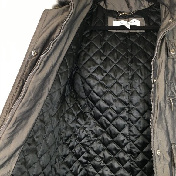 Laundry by Shelli Segal Fur Trim Hood Long Jacket Green Size XS - Picture 6 of 16